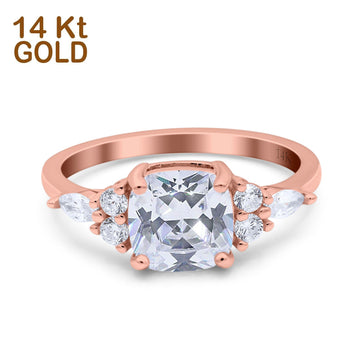 14K Rose Gold Cushion Cut Art Deco Bridal Wedding Engagement Ring Simulated CZ Size-7
